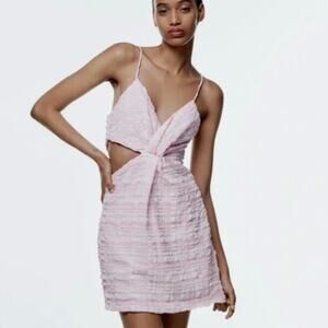 Zara Mini Dress Womens M Pink Plaid Sleeveless Cutout Y2K Seersucker Coquette